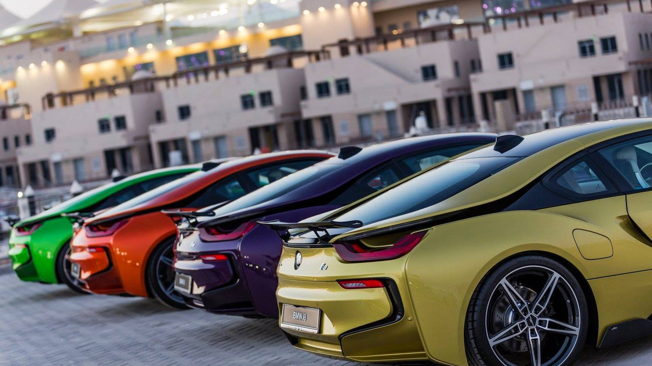 Colorful BMW i8s at Yas Marina Circuit