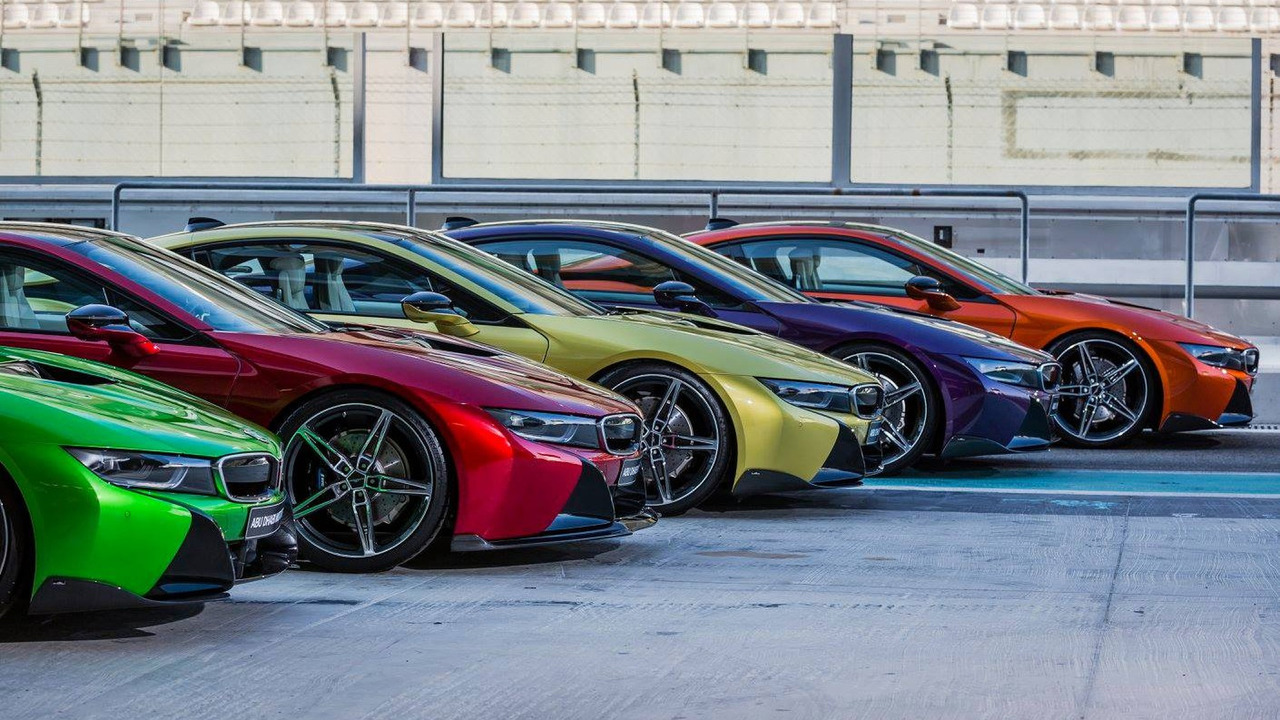 Colorful BMW i8s at Yas Marina Circuit
